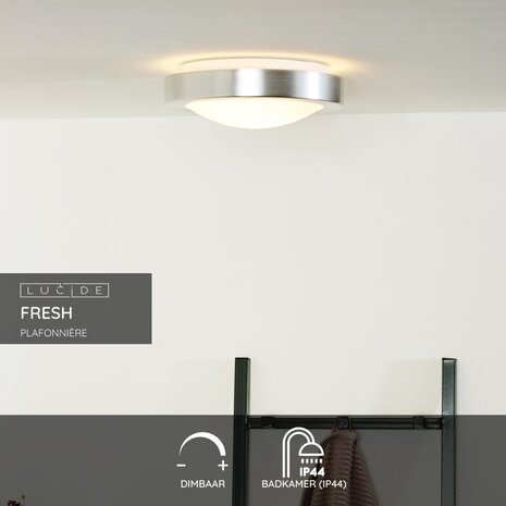 Lucide FRESH - Deckenleuchte Bad - Ø 27 cm - 1xE27 - IP44 - Mattchrom Lucide FRESH - Deckenleuchte Bad - Ø 27 cm - 1xE27 - IP44 - Mattchrom