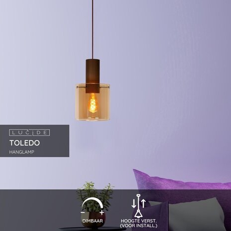 Lucide TOLEDO - Hängeleuchte - Ø 20 cm - 1xE27 - Bernstein Lucide TOLEDO - Hängeleuchte - Ø 20 cm - 1xE27 - Bernstein