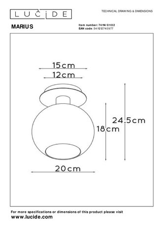 Lucide MARIUS - Deckenleuchte - 1xE27 - Matt Gold / Messing Lucide MARIUS - Deckenleuchte - 1xE27 - Matt Gold / Messing