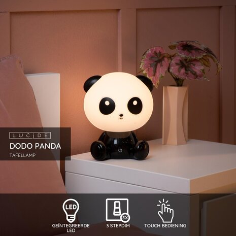 Lucide DODO PANDA - Kinderzimmer Tischlampe - LED 3 StepDim - 1x3W 4000K - Schwarz
