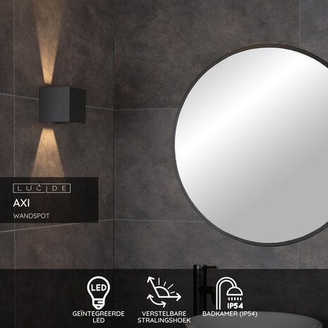 Lucide AXI - Wandstrahler / Wandleuchte Badezimmer - LED - 2x7W 2700K - IP54 - Einstellbarer Abstrahlwinkel - Schwarz Lucide AXI - Wandstrahler / Wandleuchte Badezimmer - LED - 2x7W 2700K - IP54 - Einstellbarer Abstrahlwinkel - Schwarz