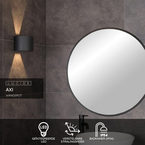 Lucide AXI - Wandstrahler / Wandleuchte Badezimmer - LED - 2x7W 2700K - IP54 - Einstellbarer Abstrahlwinkel - Schwarz Lucide AXI - Wandstrahler / Wandleuchte Badezimmer - LED - 2x7W 2700K - IP54 - Einstellbarer Abstrahlwinkel - Schwarz