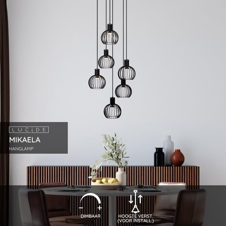 Lucide MIKAELA - Hängeleuchte - Ø 35 cm - 6xE14 - Schwarz