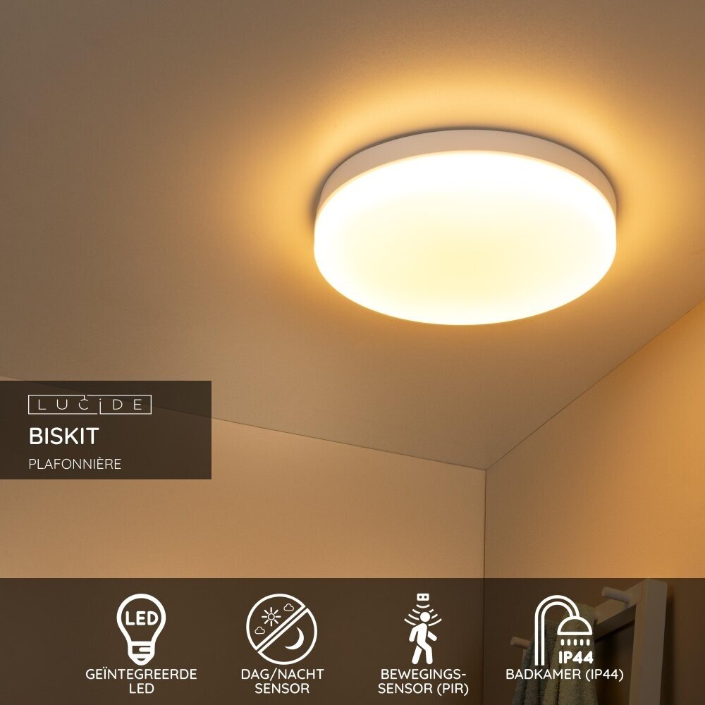Lucide BISKIT - Deckenleuchte Bad - Ø 40 cm - LED - 1x36W 2700K - IP44 - Bewegungs- & Tag/Nachtsensor - Weiß Lucide BISKIT - Deckenleuchte Bad - Ø 40 cm - LED - 1x36W 2700K - IP44 - Bewegungs- & Tag/Nachtsensor - Weiß