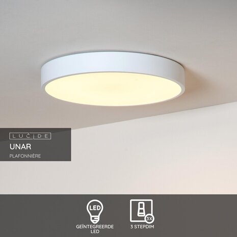 Lucide UNAR - Deckenleuchte - Ø 39,5 cm - LED 3 StepDim - 1x24W 2700K - Weiß Lucide UNAR - Deckenleuchte - Ø 39,5 cm - LED 3 StepDim - 1x24W 2700K - Weiß