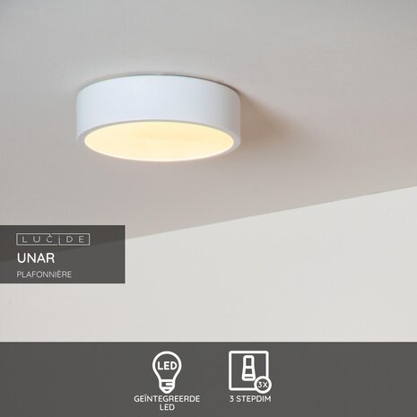 Lucide UNAR - Deckenleuchte - Ø 20 cm - LED 3 StepDim - 1x12W 2700K - Weiß Lucide UNAR - Deckenleuchte - Ø 20 cm - LED 3 StepDim - 1x12W 2700K - Weiß