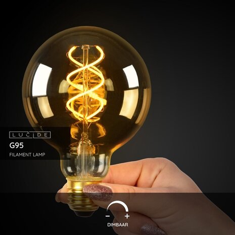 Lucide G95 - Glühlampe - Ø 9,5 cm - LED Dimb. - E27 - 1x4,9W 2200K - Bernstein