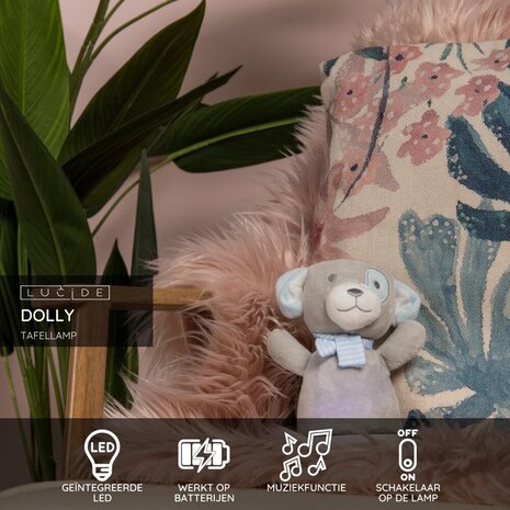 Lucide DOLLY - Kinderzimmer Tischlampe - Batterien - LED - 1x3W 2700K - Mit Musikfunktion - Grau Lucide DOLLY - Kinderzimmer Tischlampe - Batterien - LED - 1x3W 2700K - Mit Musikfunktion - Grau