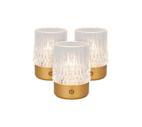Lucide LILY - Wiederaufladbare Tischleuchte - Batterie / Akku - Ø 8 cm - LED Dim to warm - 1x3W 2700K/3000K - Mattes Gold / Messing - Set von 3 Lucide LILY - Wiederaufladbare Tischleuchte - Batterie / Akku - Ø 8 cm - LED Dim to warm - 1x3W 2700K/3000K - Mattes Gold / Messing - Set von 3