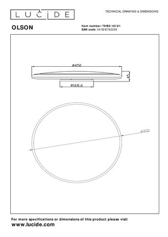 Lucide OLSON - Deckenleuchte Bad - Ø 45 cm - LED - CCT - 1x45W 3000K/6500K - IP44 - Opal Lucide OLSON - Deckenleuchte Bad - Ø 45 cm - LED - CCT - 1x45W 3000K/6500K - IP44 - Opal