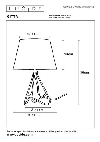 Lucide GITTA - Tischleuchte - Ø 17 cm - 1xE14 - Kupfer Lucide GITTA - Tischleuchte - Ø 17 cm - 1xE14 - Kupfer