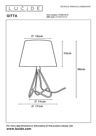 Lucide GITTA - Tischleuchte - Ø 17 cm - 1xE14 - Chrom Lucide GITTA - Tischleuchte - Ø 17 cm - 1xE14 - Chrom