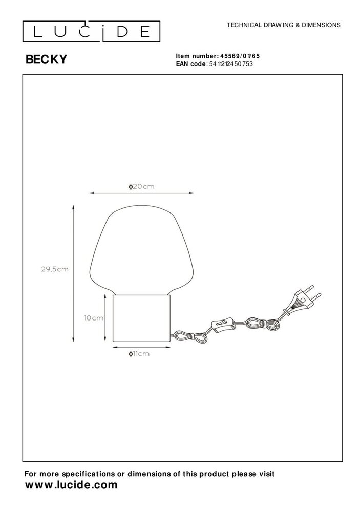 Lucide BECKY - Tischleuchte - Ø 20 cm - 1xE27 - Fumé Lucide BECKY - Tischleuchte - Ø 20 cm - 1xE27 - Fumé