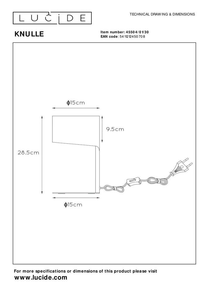 Lucide KNULLE - Tischleuchte - Ø 15 cm - 1xE14 - Schwarz Lucide KNULLE - Tischleuchte - Ø 15 cm - 1xE14 - Schwarz