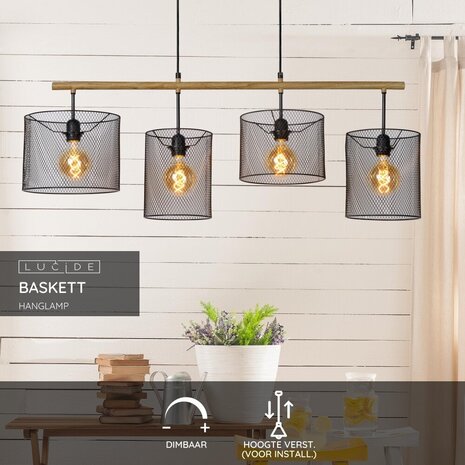 Lucide BASKETT - Hängeleuchte - 4xE27 - Schwarz Lucide BASKETT - Hängeleuchte - 4xE27 - Schwarz
