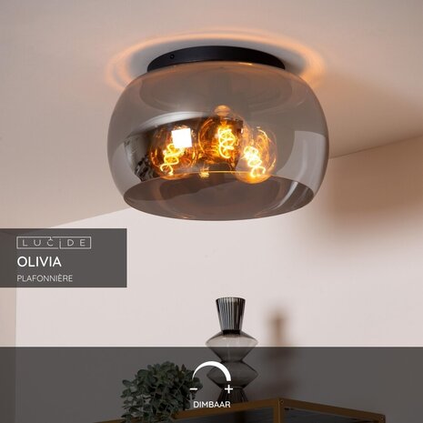 Lucide OLIVIA - Deckenleuchte - Ø 40 cm - 3xE27 - Fumé Lucide OLIVIA - Deckenleuchte - Ø 40 cm - 3xE27 - Fumé