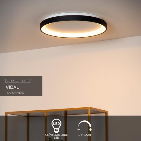 Lucide VIDAL - Deckenleuchte - Ø 48 cm - LED Dimb. - 1x38W 2700K - Schwarz Lucide VIDAL - Deckenleuchte - Ø 48 cm - LED Dimb. - 1x38W 2700K - Schwarz