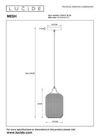 Lucide MESH - Hängeleuchte - Ø 15 cm - 1xE27 - Schwarz Lucide MESH - Hängeleuchte - Ø 15 cm - 1xE27 - Schwarz