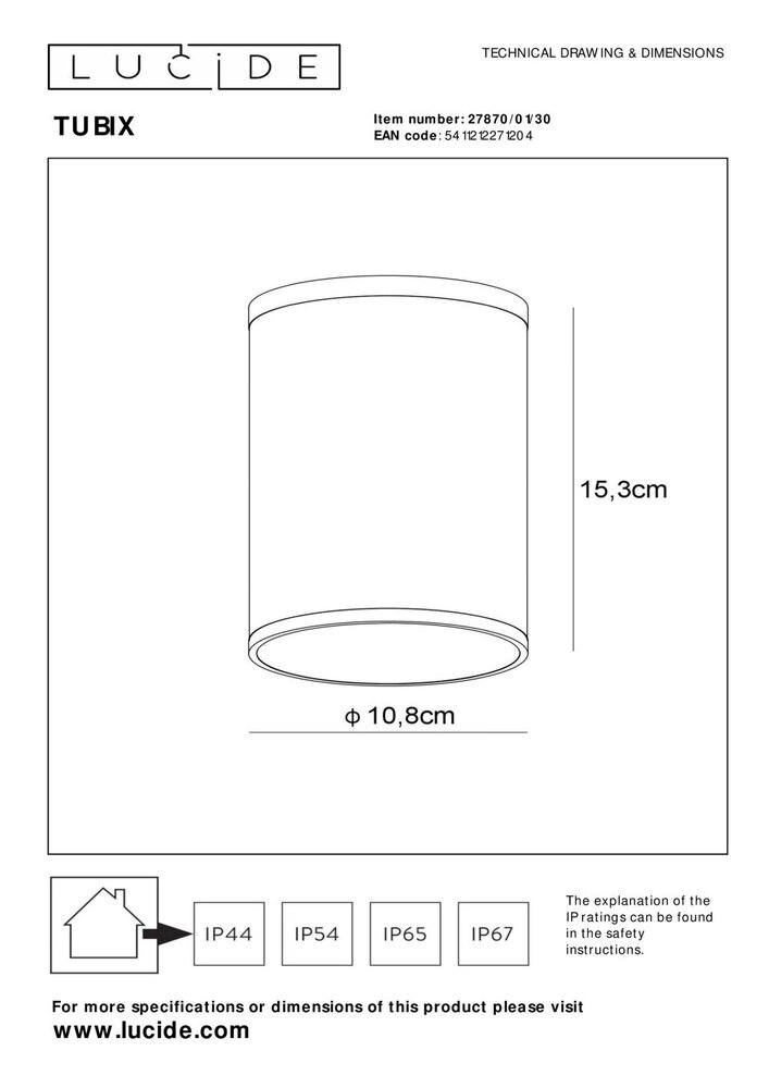 Lucide TUBIX - Deckenstrahler Innen/Außen - Ø 10,8 cm - 1xE27 - IP54 - Anthrazit Lucide TUBIX - Deckenstrahler Innen/Außen - Ø 10,8 cm - 1xE27 - IP54 - Anthrazit