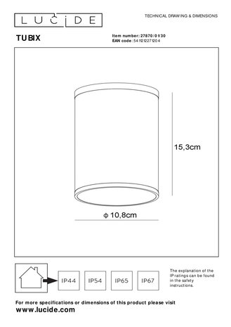 Lucide TUBIX - Deckenstrahler Innen/Außen - Ø 10,8 cm - 1xE27 - IP54 - Anthrazit Lucide TUBIX - Deckenstrahler Innen/Außen - Ø 10,8 cm - 1xE27 - IP54 - Anthrazit