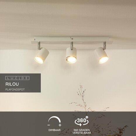 Lucide RILOU - Deckenstrahler - LED Dimb. - GU10 - 3x5W 3000K - Weiß Lucide RILOU - Deckenstrahler - LED Dimb. - GU10 - 3x5W 3000K - Weiß