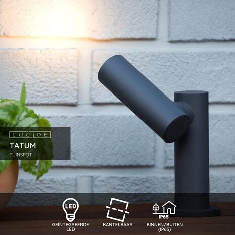 Lucide TATUM - Gartenstrahler - LED - 1x5W 3000K - IP65 - Anthrazit Lucide TATUM - Gartenstrahler - LED - 1x5W 3000K - IP65 - Anthrazit