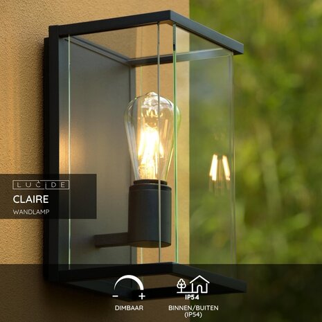 Lucide CLAIRE - Wandleuchte Innen/Außen - 1xE27 - IP54 - Anthrazit Lucide CLAIRE - Wandleuchte Innen/Außen - 1xE27 - IP54 - Anthrazit
