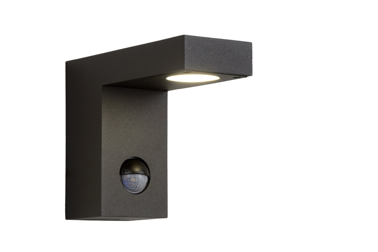 Lucide TEXAS-IR - Wandstrahler / Wandleuchte Innen/Außen - LED - 1x7W 3000K - IP54 - Bewegungs- & Tag/Nachtsensor (schaltbar) - Anthrazit