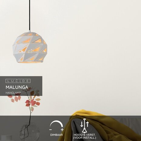 Lucide MALUNGA - Hängeleuchte - Ø 25 cm - 1xE27 - Weiß Lucide MALUNGA - Hängeleuchte - Ø 25 cm - 1xE27 - Weiß