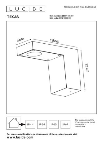 Lucide TEXAS - Wandstrahler / Wandleuchte Innen/Außen - LED - 1x7W 3000K - IP54 - Anthrazit Lucide TEXAS - Wandstrahler / Wandleuchte Innen/Außen - LED - 1x7W 3000K - IP54 - Anthrazit