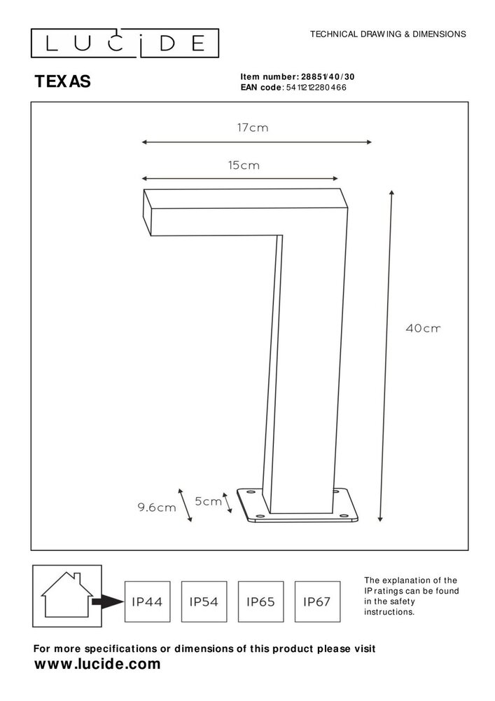 Lucide TEXAS - Sockellampe - LED - 1x8W 3000K - IP54 - Anthrazit
