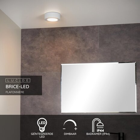 Lucide BRICE-LED - Deckenleuchte Bad - Ø 11,7 cm - LED Dimb. - 1x8W 3000K - IP44 - Weiß Lucide BRICE-LED - Deckenleuchte Bad - Ø 11,7 cm - LED Dimb. - 1x8W 3000K - IP44 - Weiß
