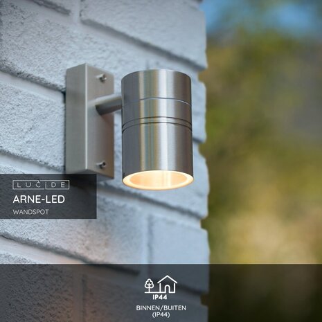 Lucide ARNE-LED - Wandstrahler / Wandleuchte Indoor/Outdoor - Ø 6,3 cm - LED - GU10 - 1x5W 2700K - IP44 - Mattchrom Lucide ARNE-LED - Wandstrahler / Wandleuchte Indoor/Outdoor - Ø 6,3 cm - LED - GU10 - 1x5W 2700K - IP44 - Mattchrom