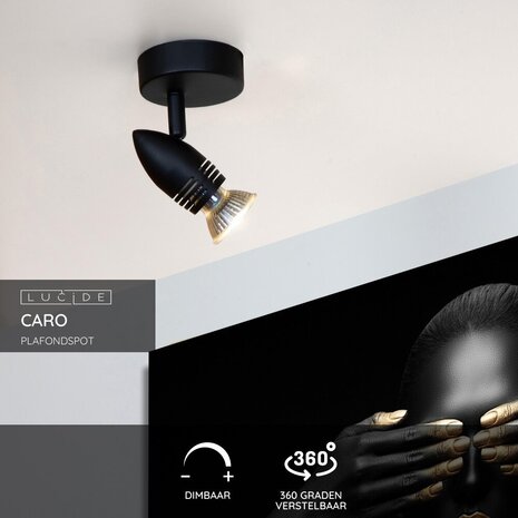 Lucide CARO - Deckenstrahler - Ø 9 cm - 1xGU10 - Schwarz Lucide CARO - Deckenstrahler - Ø 9 cm - 1xGU10 - Schwarz