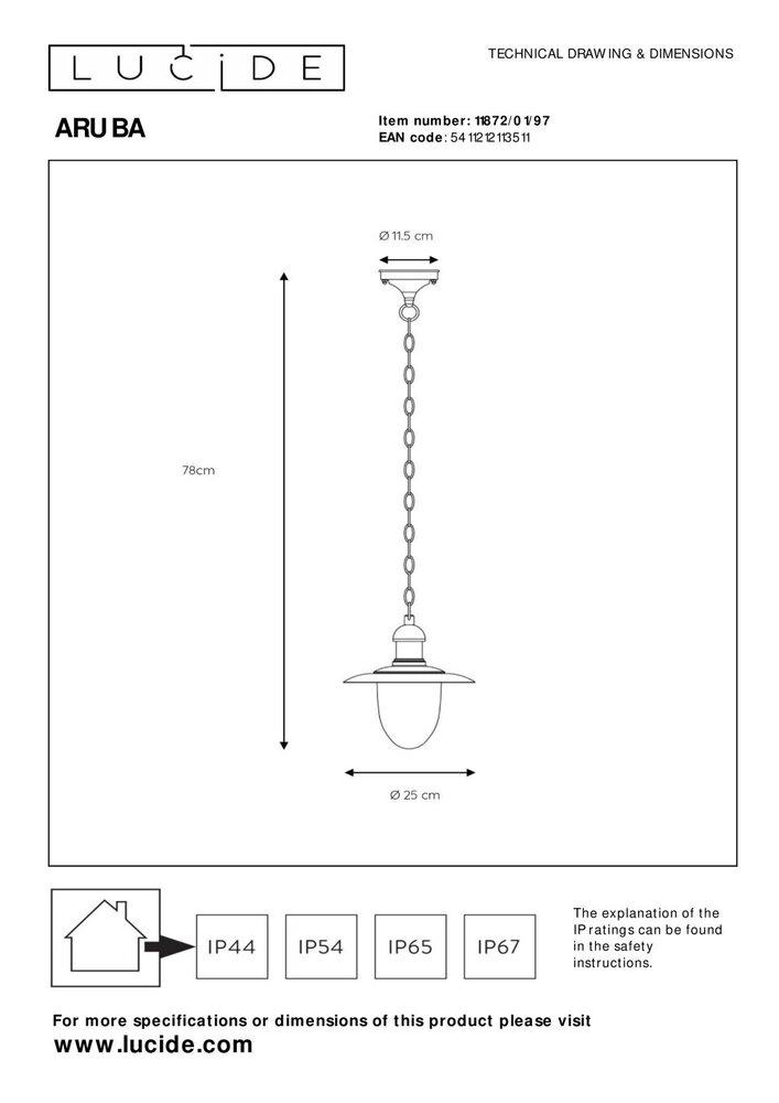 Lucide ARUBA - Hängeleuchte Innen/Außen - Ø 25 cm - 1xE27 - IP44 - Rostbraun Lucide ARUBA - Hängeleuchte Innen/Außen - Ø 25 cm - 1xE27 - IP44 - Rostbraun