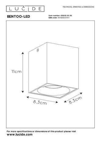 Lucide BENTOO-LED - Deckenstrahler - LED Dimb. - GU10 - 1x5W 3000K - Grau