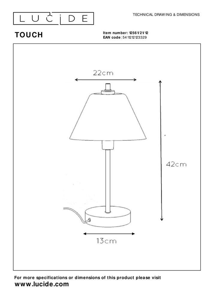 Lucide TOUCH - Tischleuchte - Ø 22 cm - 1xE14 - Mattchrom Lucide TOUCH - Tischleuchte - Ø 22 cm - 1xE14 - Mattchrom