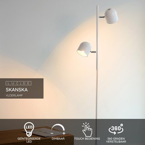 Lucide SKANSKA - Stehleuchte - LED Dimb. - 2x5W 3000K - Weiß Lucide SKANSKA - Stehleuchte - LED Dimb. - 2x5W 3000K - Weiß
