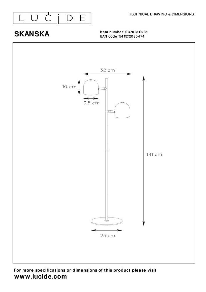 Lucide SKANSKA - Stehleuchte - LED Dimb. - 2x5W 3000K - Weiß Lucide SKANSKA - Stehleuchte - LED Dimb. - 2x5W 3000K - Weiß