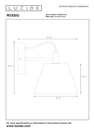 Lucide POSSIO - Wandleuchte - 1xE14 - Grau