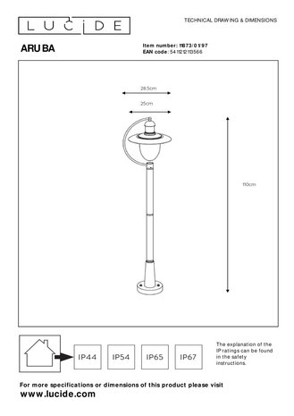 Lucide ARUBA - Lampenmast - Ø 25 cm - 1xE27 - IP44 - Rostbraun Lucide ARUBA - Lampenmast - Ø 25 cm - 1xE27 - IP44 - Rostbraun