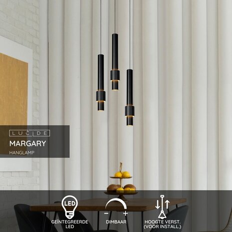 Lucide MARGARY - Hängeleuchte - Ø 28 cm - LED Dimb. - 3x4W 2700K - Schwarz Lucide MARGARY - Hängeleuchte - Ø 28 cm - LED Dimb. - 3x4W 2700K - Schwarz