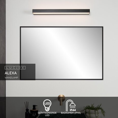 Lucide ALEXA - Wandleuchte Bad - LED - 1x8W 3000K - IP44 - Schwarz