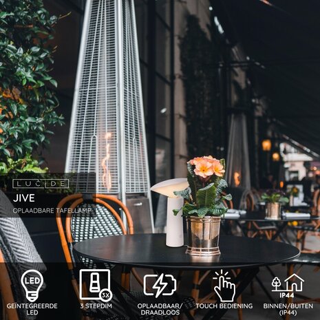 Lucide JIVE - Wiederaufladbare Tischleuchte Innen/Außen - Batterie/Batterie - Ø 13,7 cm - LED Dimb. - CCT - 1x3W 2800K/6500K - IP44 - Weiß Lucide JIVE - Wiederaufladbare Tischleuchte Innen/Außen - Batterie/Batterie - Ø 13,7 cm - LED Dimb. - CCT - 1x3W 2800K/6500K - IP44 - Weiß