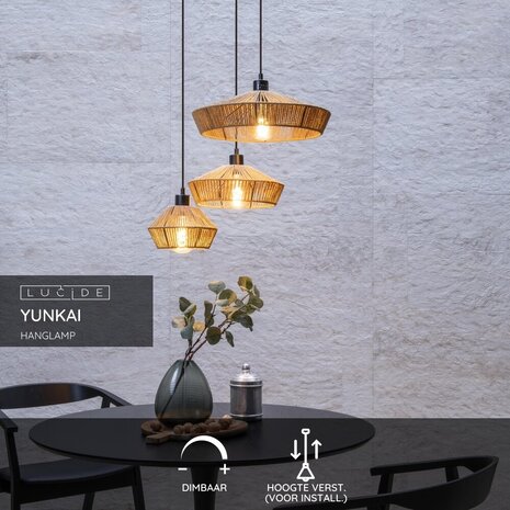 Lucide YUNKAI - Hängeleuchte - Ø 60 cm - 3xE27 - Natur Lucide YUNKAI - Hängeleuchte - Ø 60 cm - 3xE27 - Natur