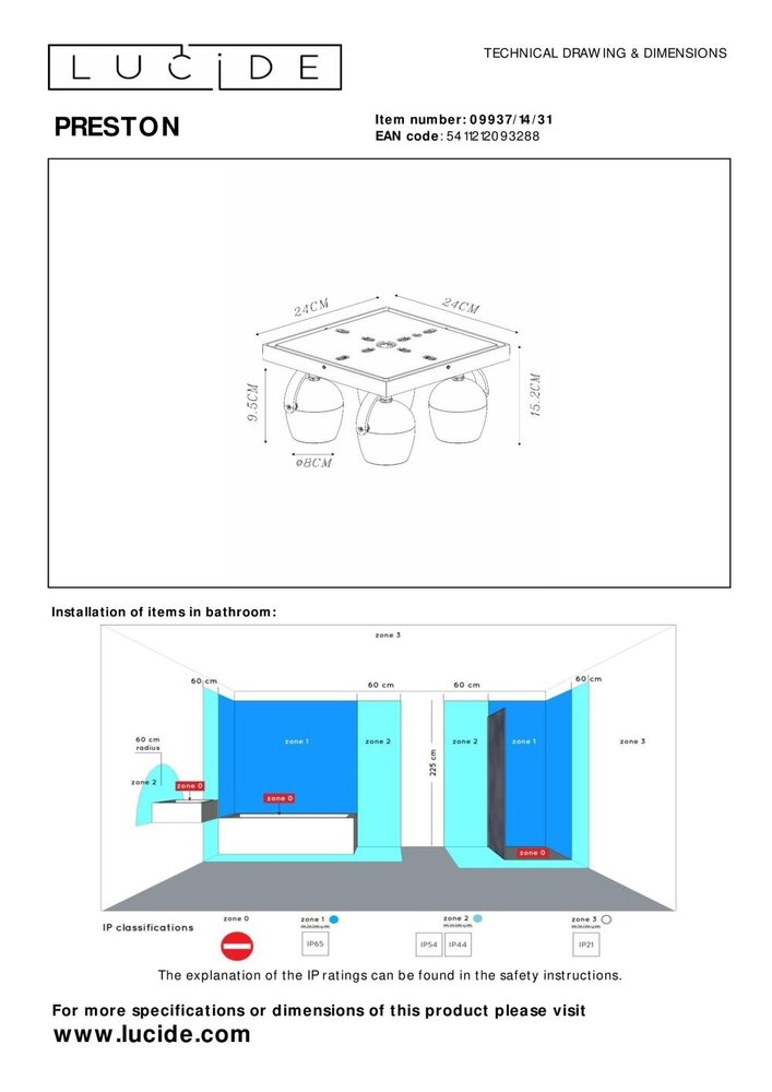 Lucide PRESTON - Deckenstrahler für das Badezimmer - 4xGU10 - IP44 - Weiß