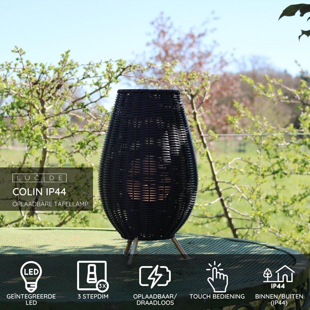 Lucide COLIN IP44 - Wiederaufladbare Tischleuchte für Innen/Außen - Batterie/Batterie - LED 3 StepDim - 1x3W 3000K - IP44 - Schwarz Lucide COLIN IP44 - Wiederaufladbare Tischleuchte für Innen/Außen - Batterie/Batterie - LED 3 StepDim - 1x3W 3000K - IP44 - Schwarz