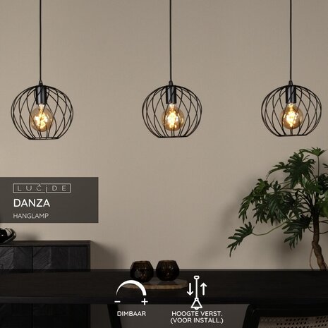 Lucide DANZA - Hängeleuchte - 3xE27 - Schwarz Lucide DANZA - Hängeleuchte - 3xE27 - Schwarz