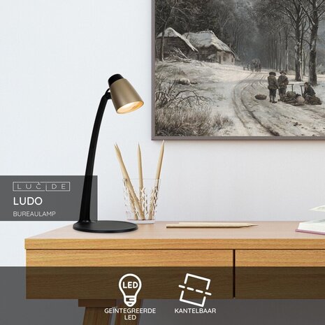 Lucide LUDO - Schreibtischlampe - LED - 1x4,5W 3000K - Mattes Gold / Messing Lucide LUDO - Schreibtischlampe - LED - 1x4,5W 3000K - Mattes Gold / Messing