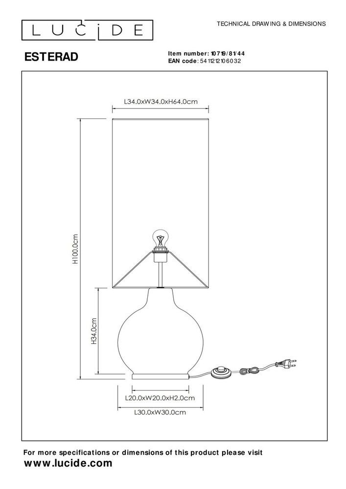 Lucide ESTERAD - Stehleuchte - Ø 34 cm - 1xE27 - Ockergelb Lucide ESTERAD - Stehleuchte - Ø 34 cm - 1xE27 - Ockergelb